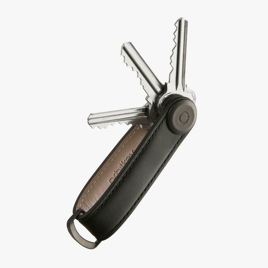 Orbitkey 2.0 Leather Key Organizer Leather, Color: Black with Black Stitching