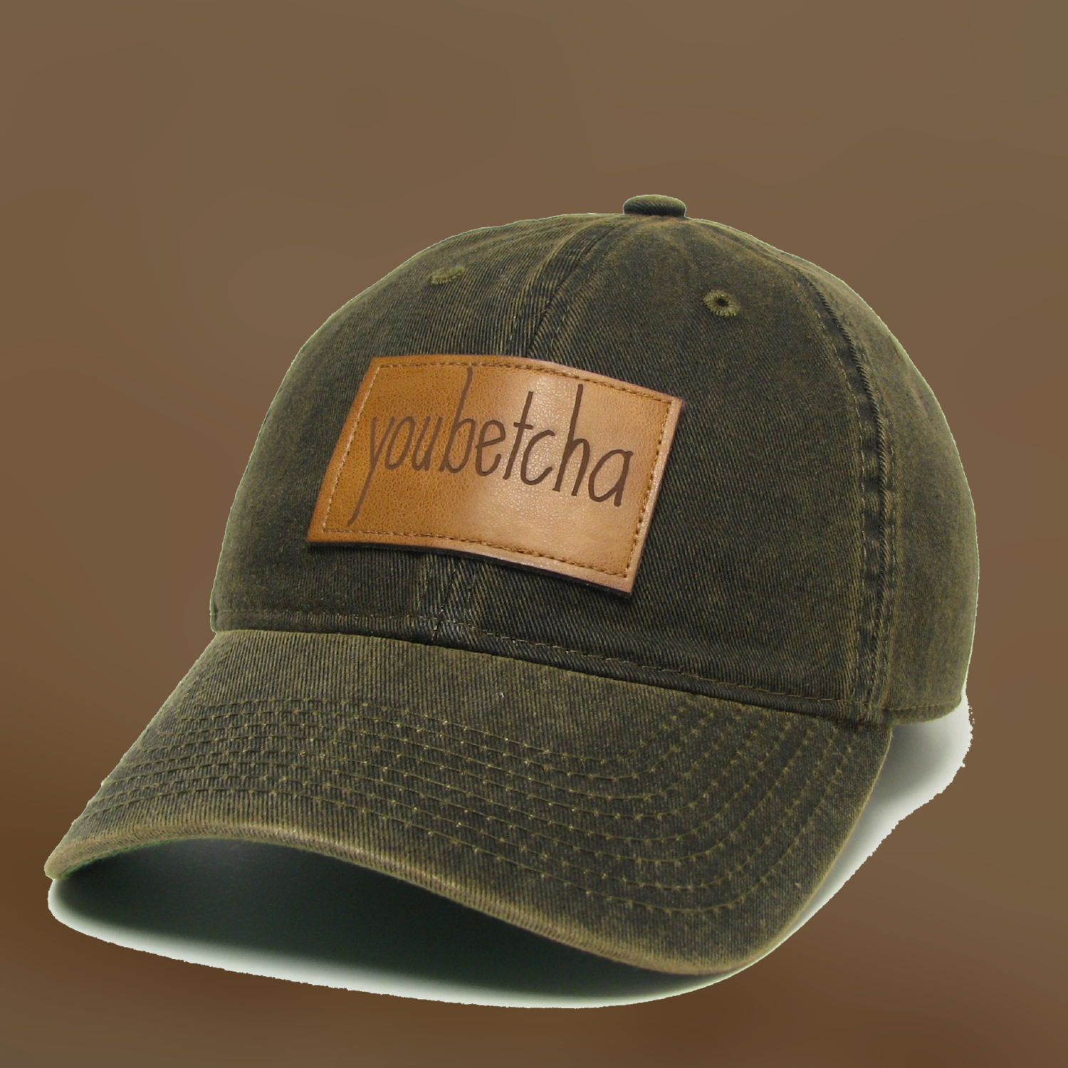 "youbetcha" Leather Patch Snapback Hat