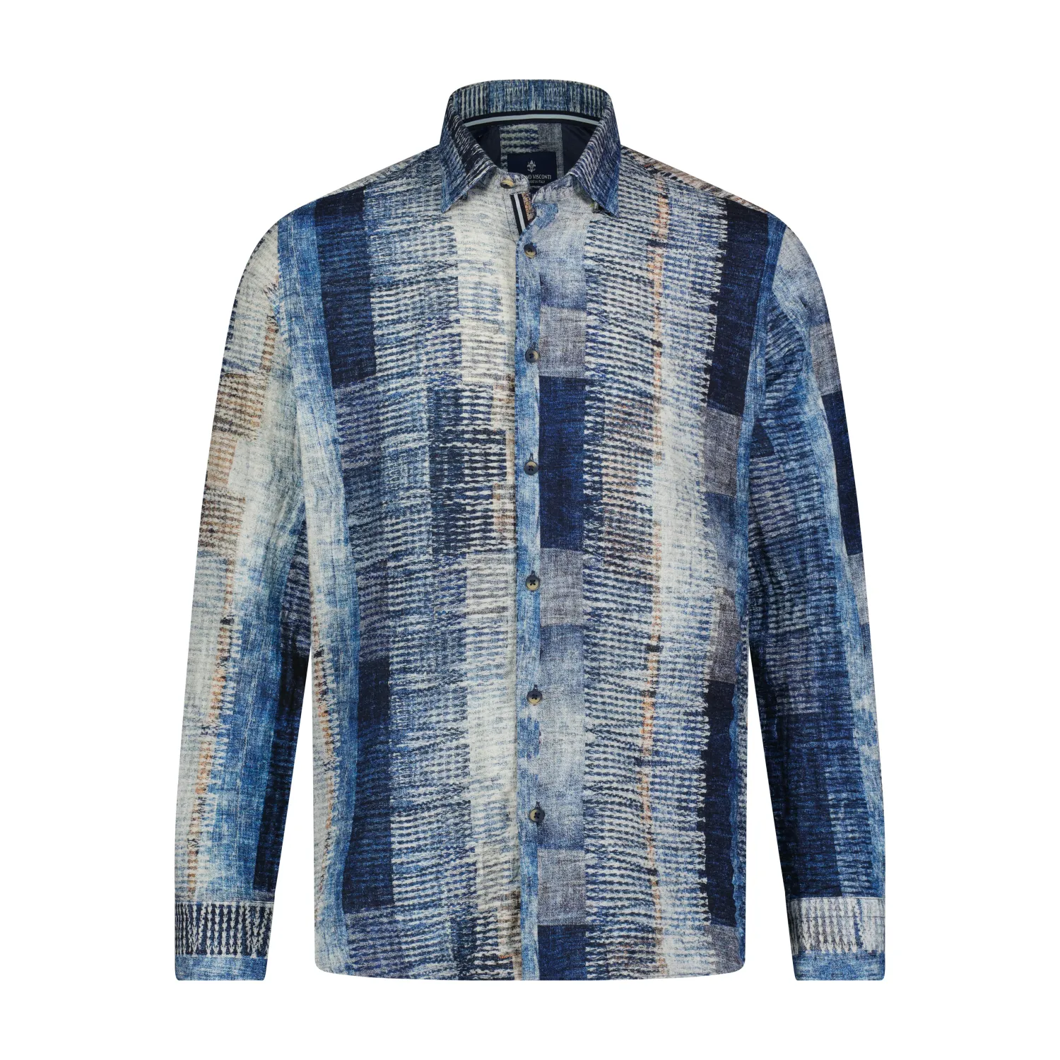 Blue/Navy/Cream Long Sleeve Shirt, Size: S
