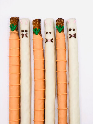 Easter Bunny & Carrot Chocolate Dipped Pretzel Rod Set (3)