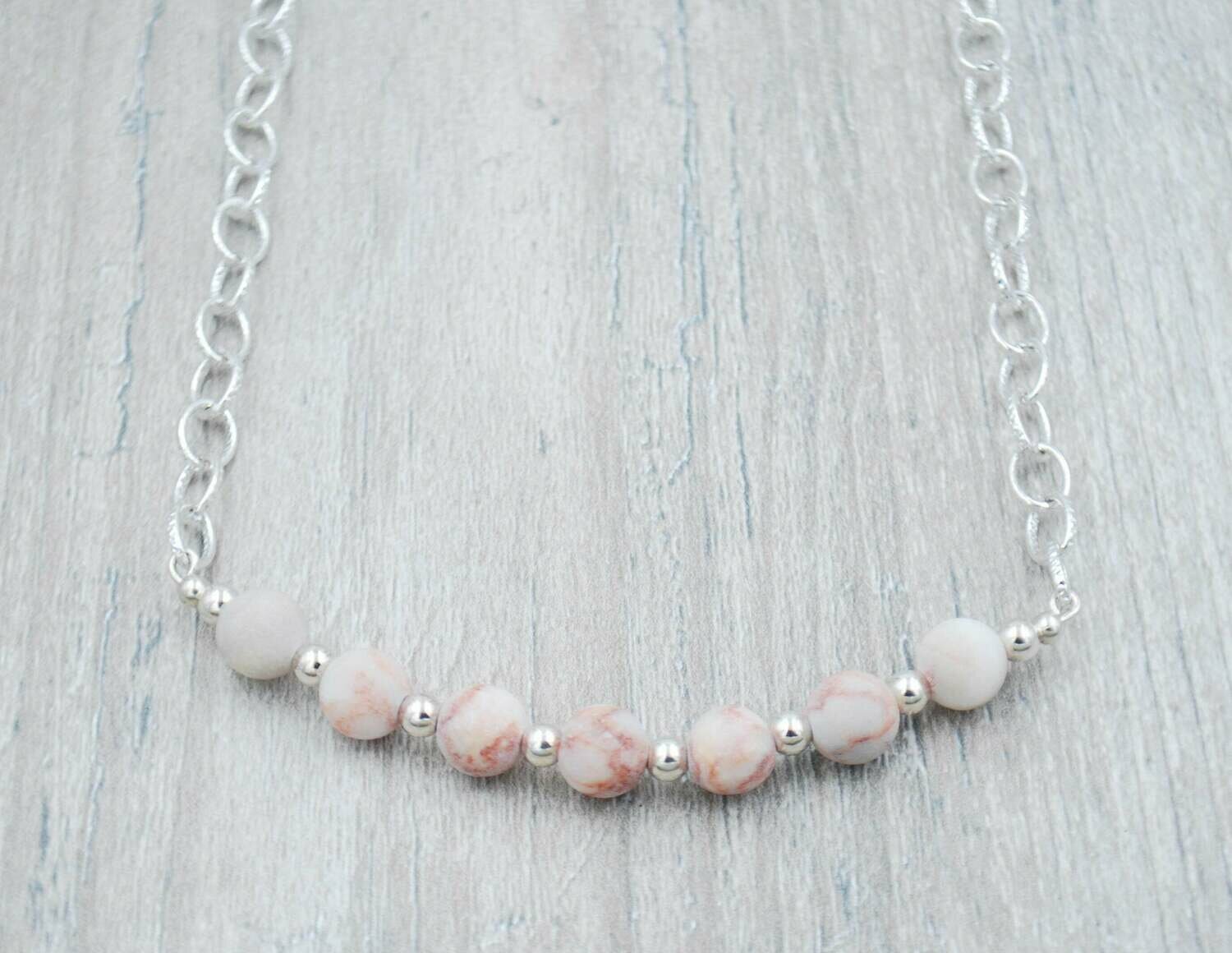 Pink Granite Beads Bar Necklace