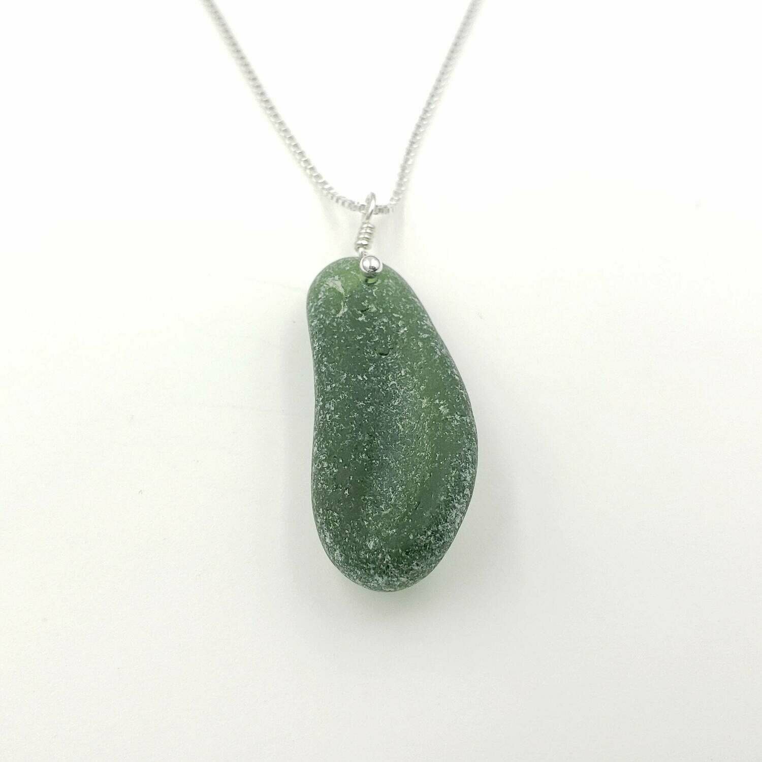 Olive Green Lake Erie Beach Glass Pickle Necklace
