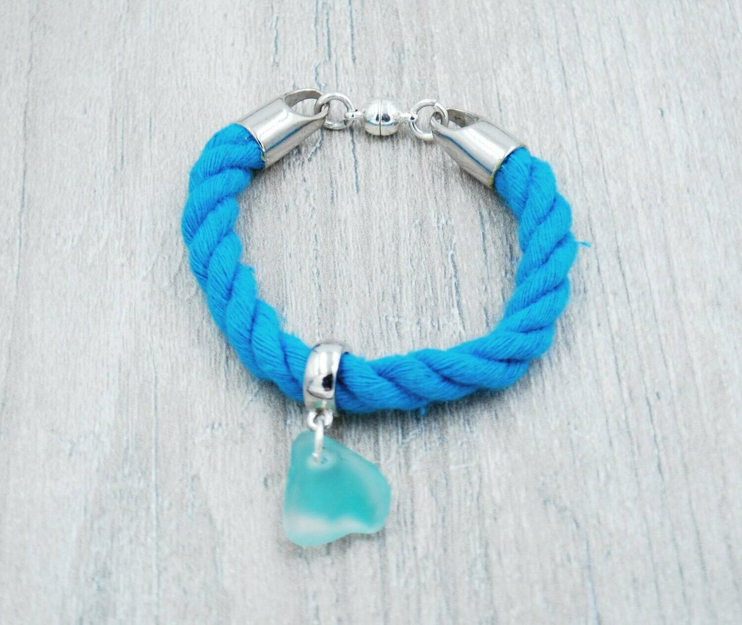 Light Blue Nautical Rope Bracelet with Light Blue Maine Sea Glass