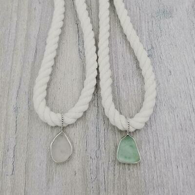 Rope Necklace with Bezel Set Lake Erie Beach Glass