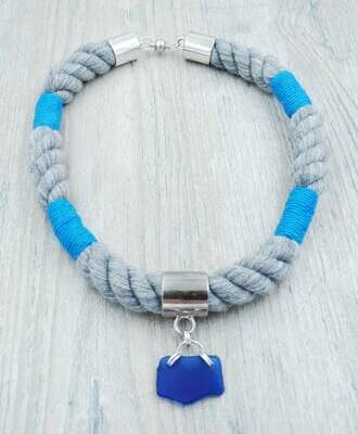 Grey Rope Necklace with Maine Sea Glass Grey Rope Necklace with Maine Sea Glass