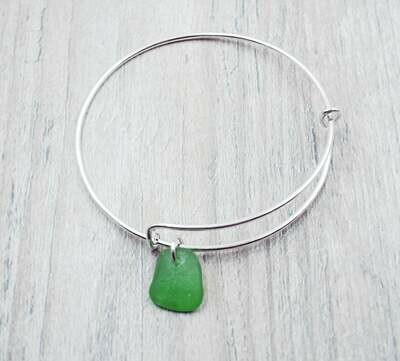 Bangle Bracelet with Green Lake Erie Beach Glass