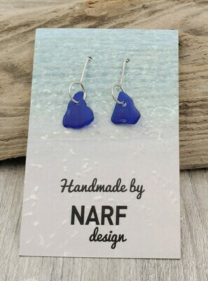 Cobalt Blue Lake Erie Beach Glass Earrings with Half Circle Earwires