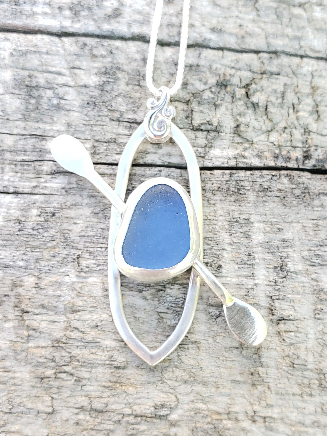 Cornflower Blue Beach Glass Kayak Necklace