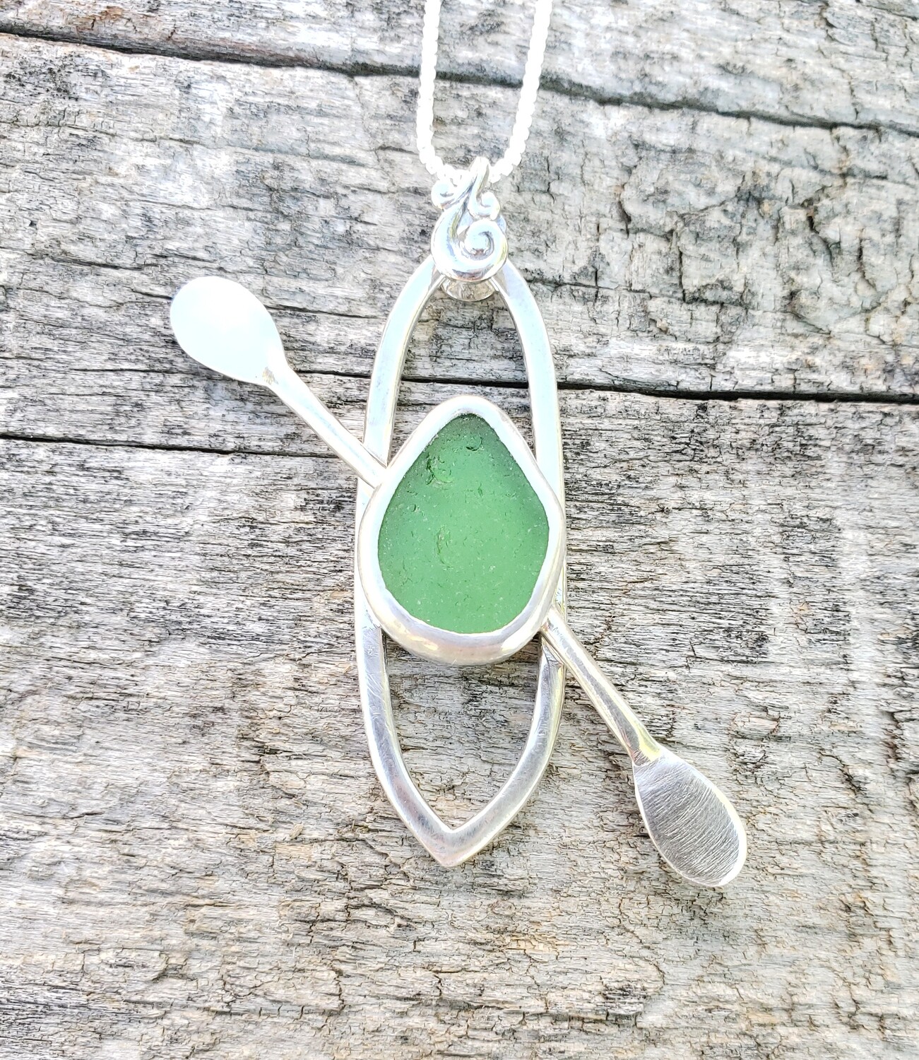 Green Beach Glass Kayak Necklace