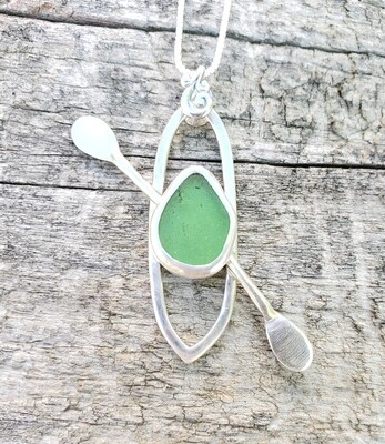 Green Beach Glass Kayak Necklace Green Beach Glass Kayak Necklace