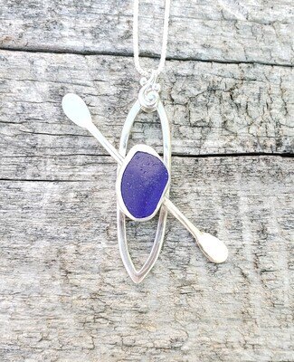Dark Cobalt Blue Beach Glass Kayak Necklace Dark Cobalt Blue Beach Glass Kayak Necklace