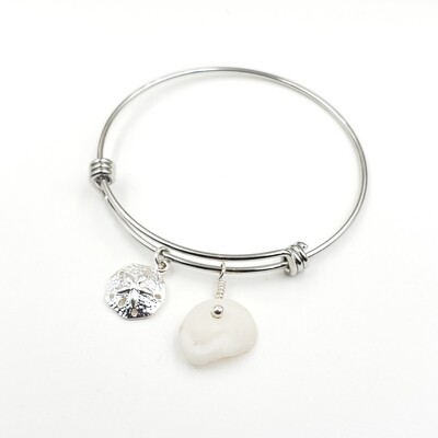 Bangle Bracelet with Sanddollar Charm and Lake Erie Lucky Stone