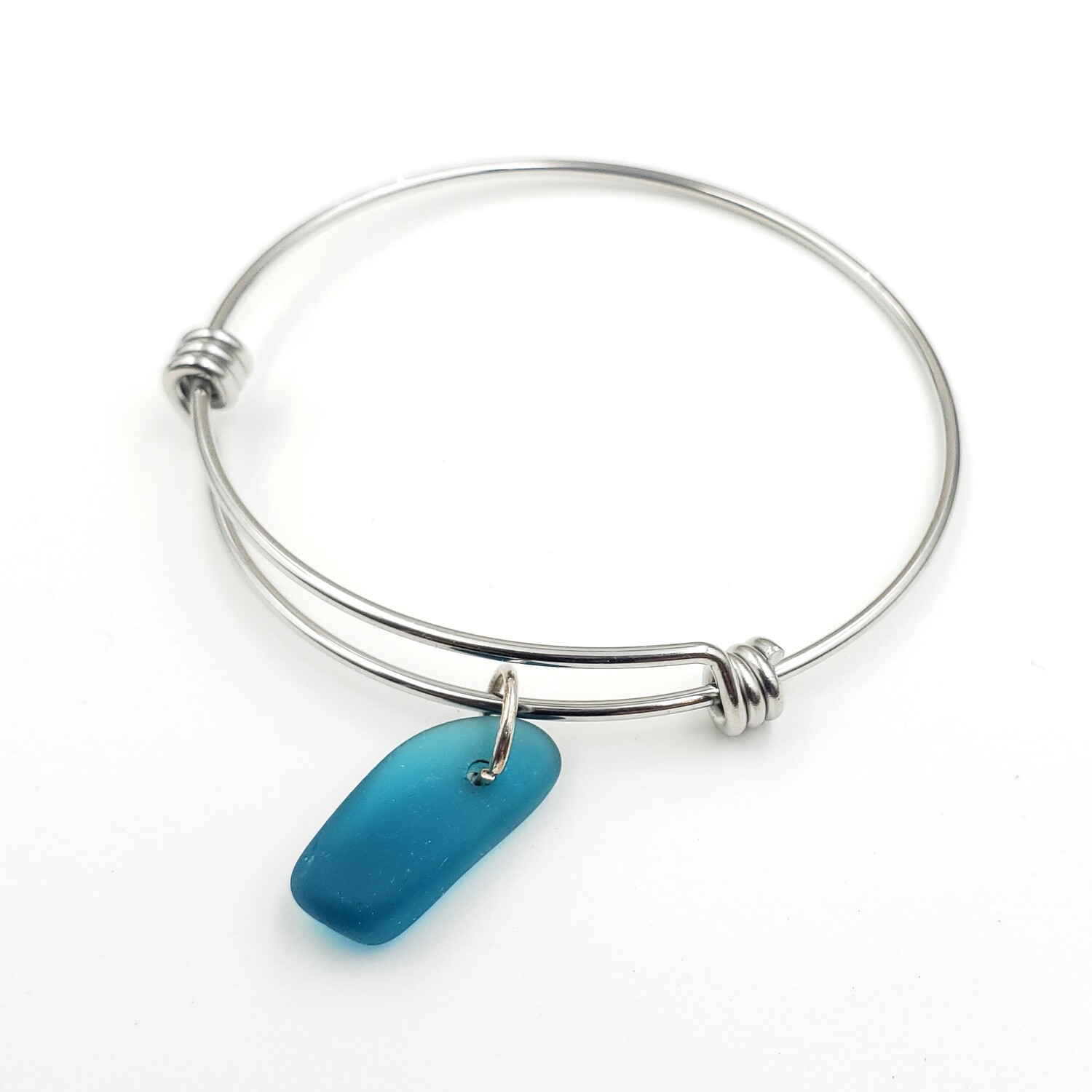 Bangle Bracelet with Teal Blue Maine Sea Glass