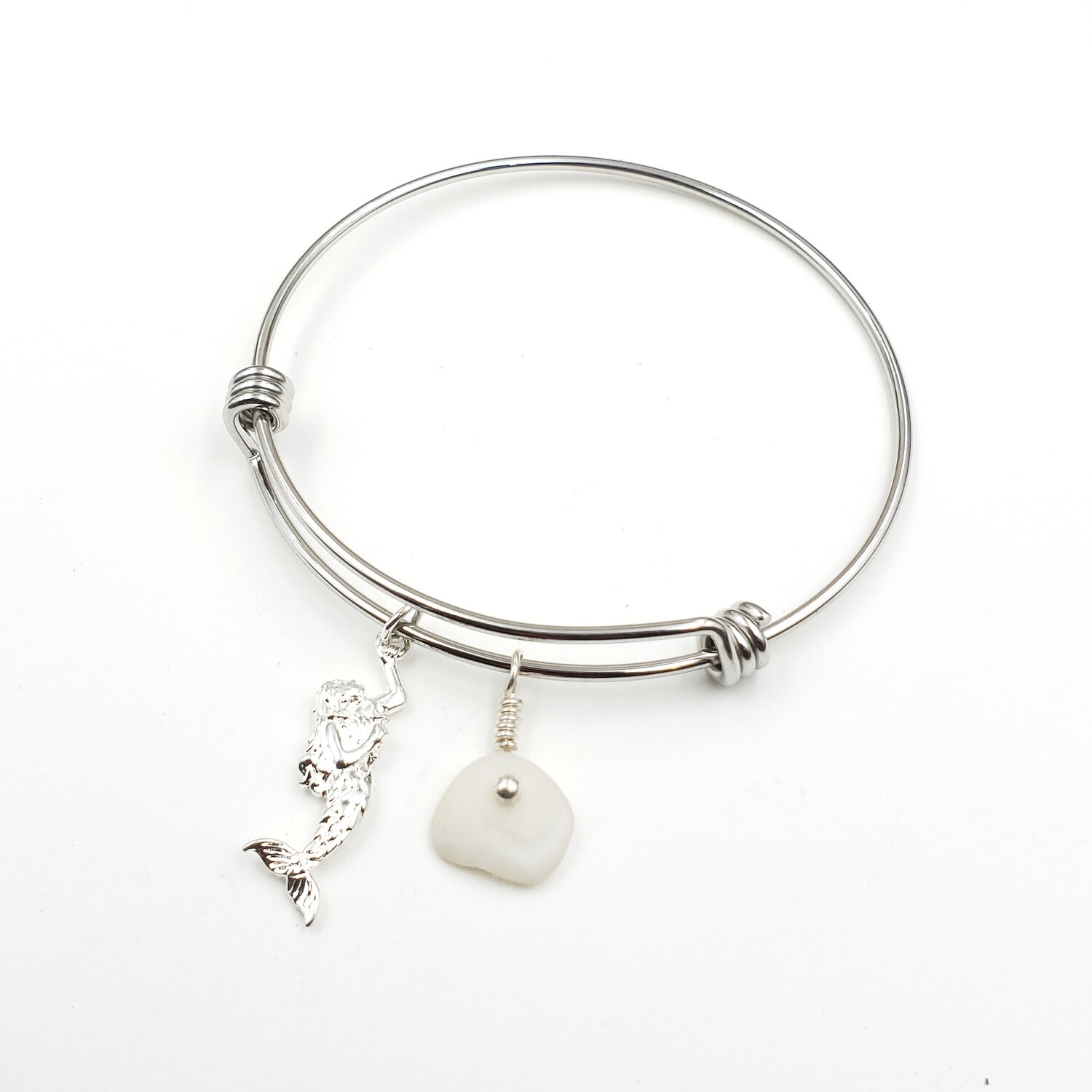 Bangle Bracelet with Mermaid Charm and Lake Erie Lucky Stone