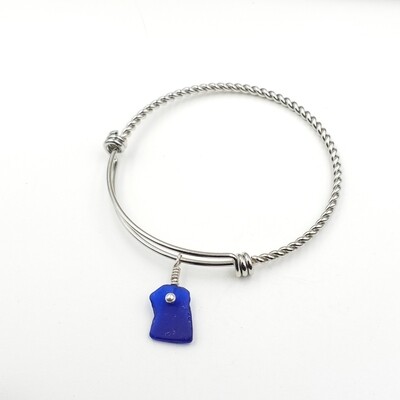 Twisted Bangle Bracelet with Cobalt Blue Maine Sea Glass