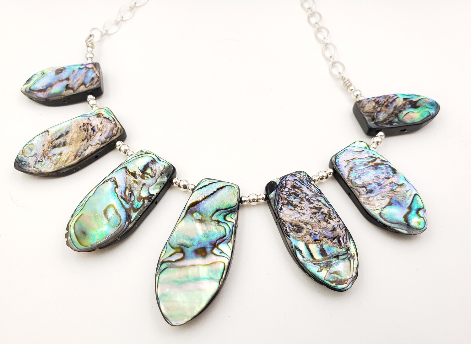 Abalone Shell Bib Necklace with Silver Beads