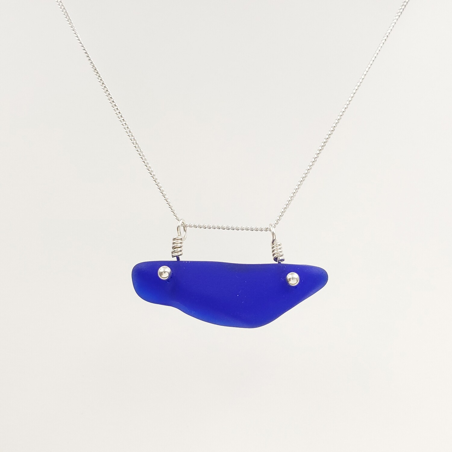 Cobalt Blue Maine Sea Glass Thick Bar Necklace