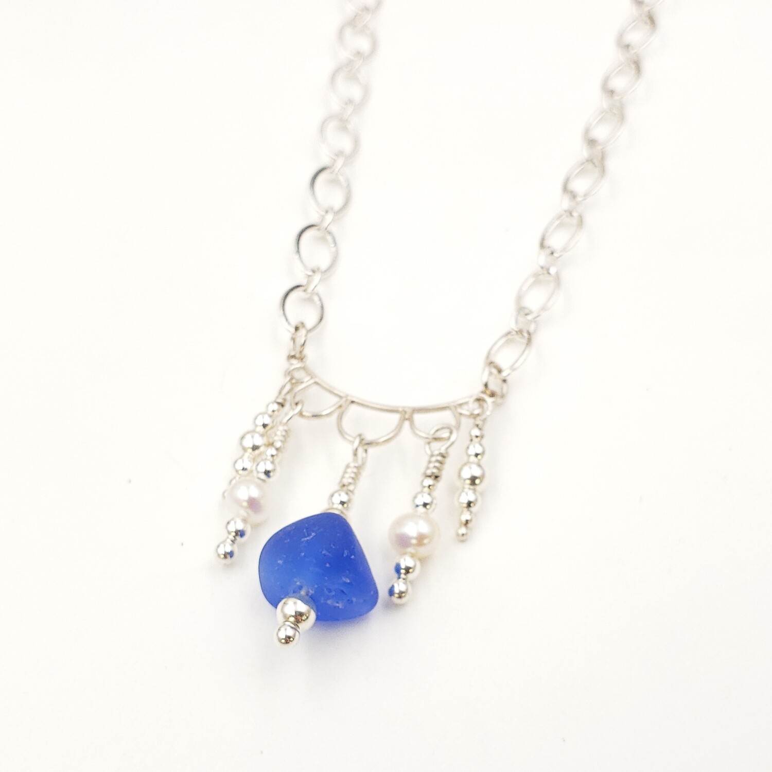 Blue Lake Erie Beach Glass Chandelier Necklace