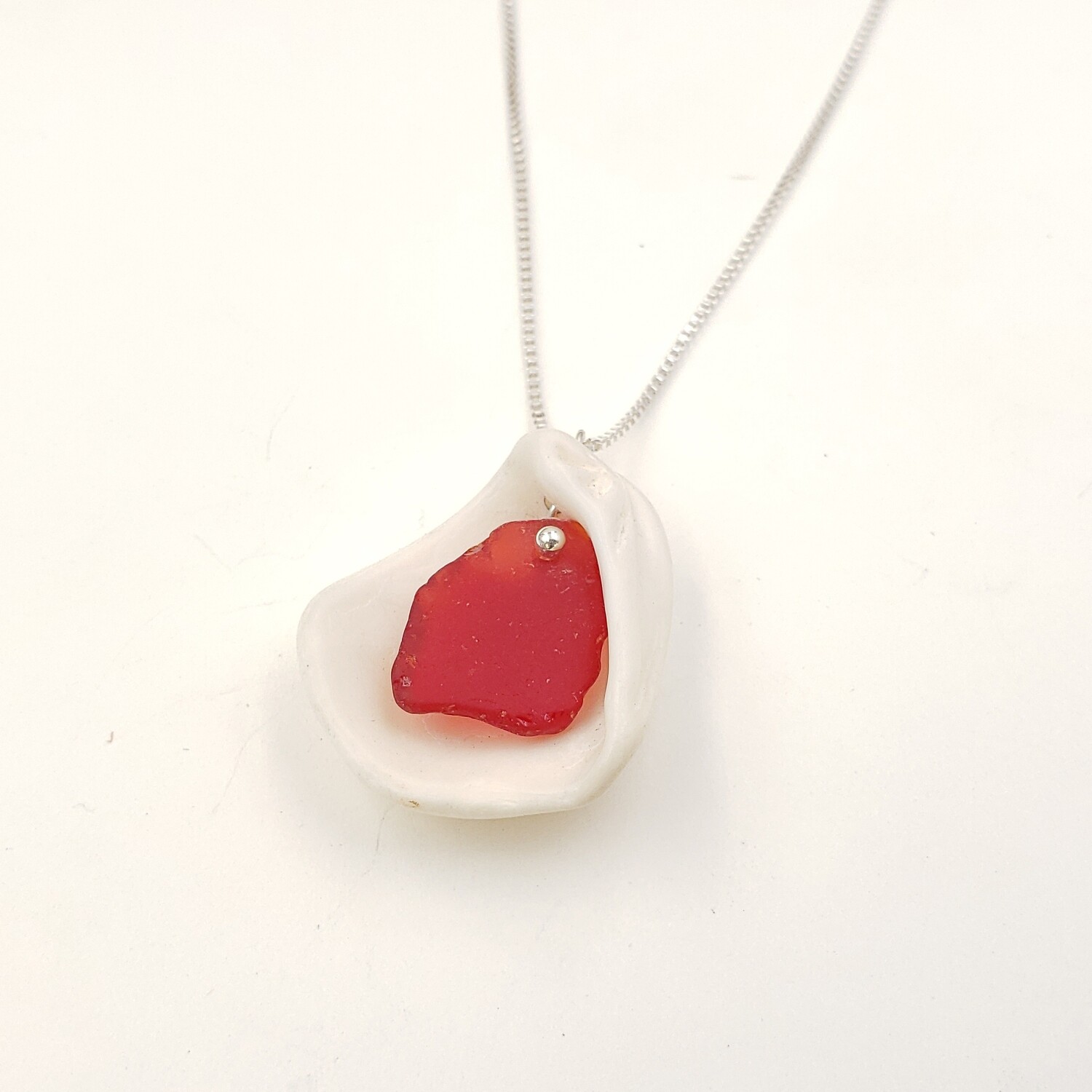 Florida Shell Necklace with Red Lake Erie Beach Glass