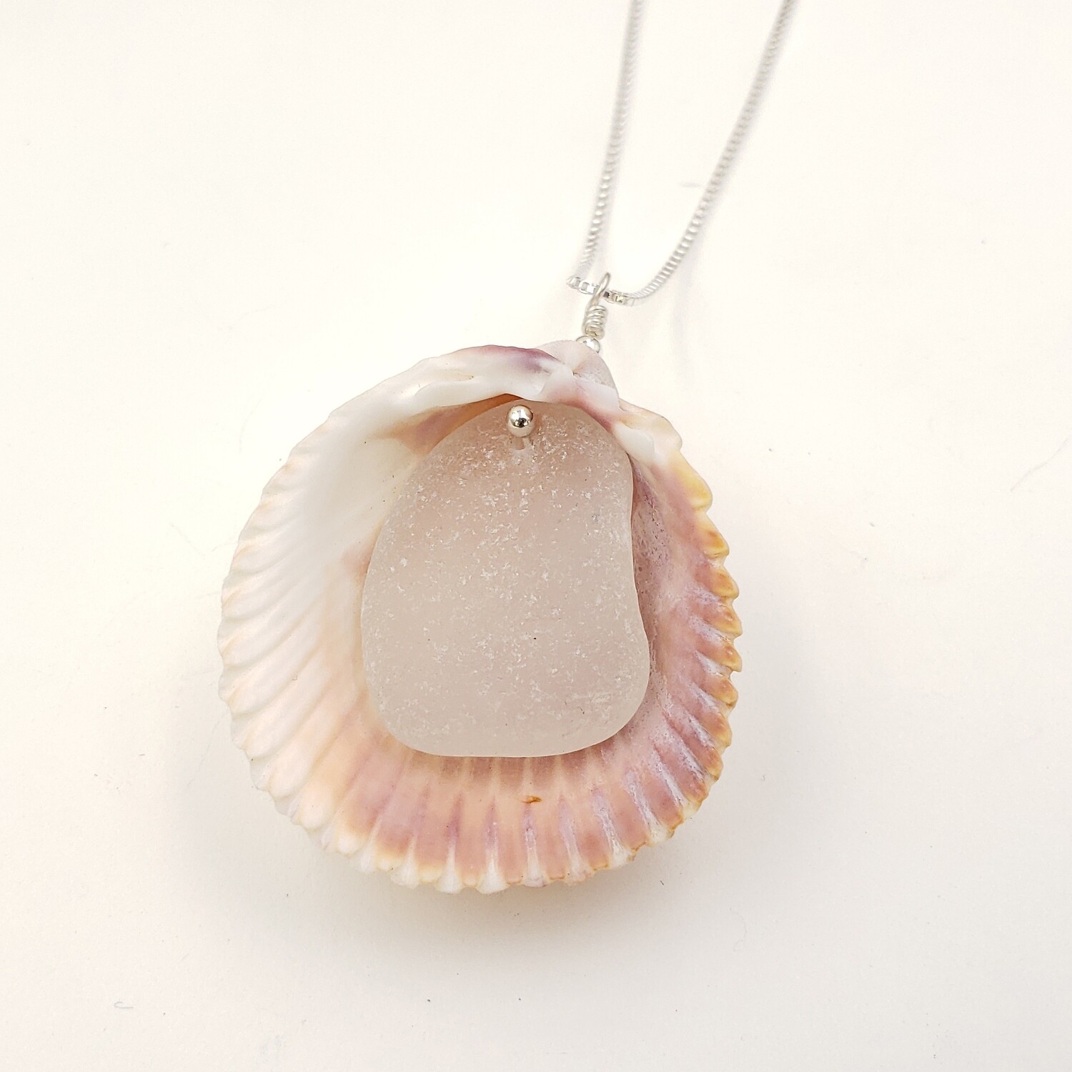 Cockle Shell Necklace with White Lake Erie Beach Glass