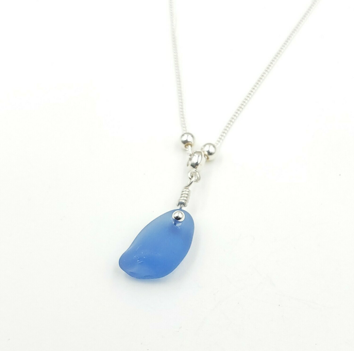 Cornflower Blue Lake Erie Beach Glass Necklace