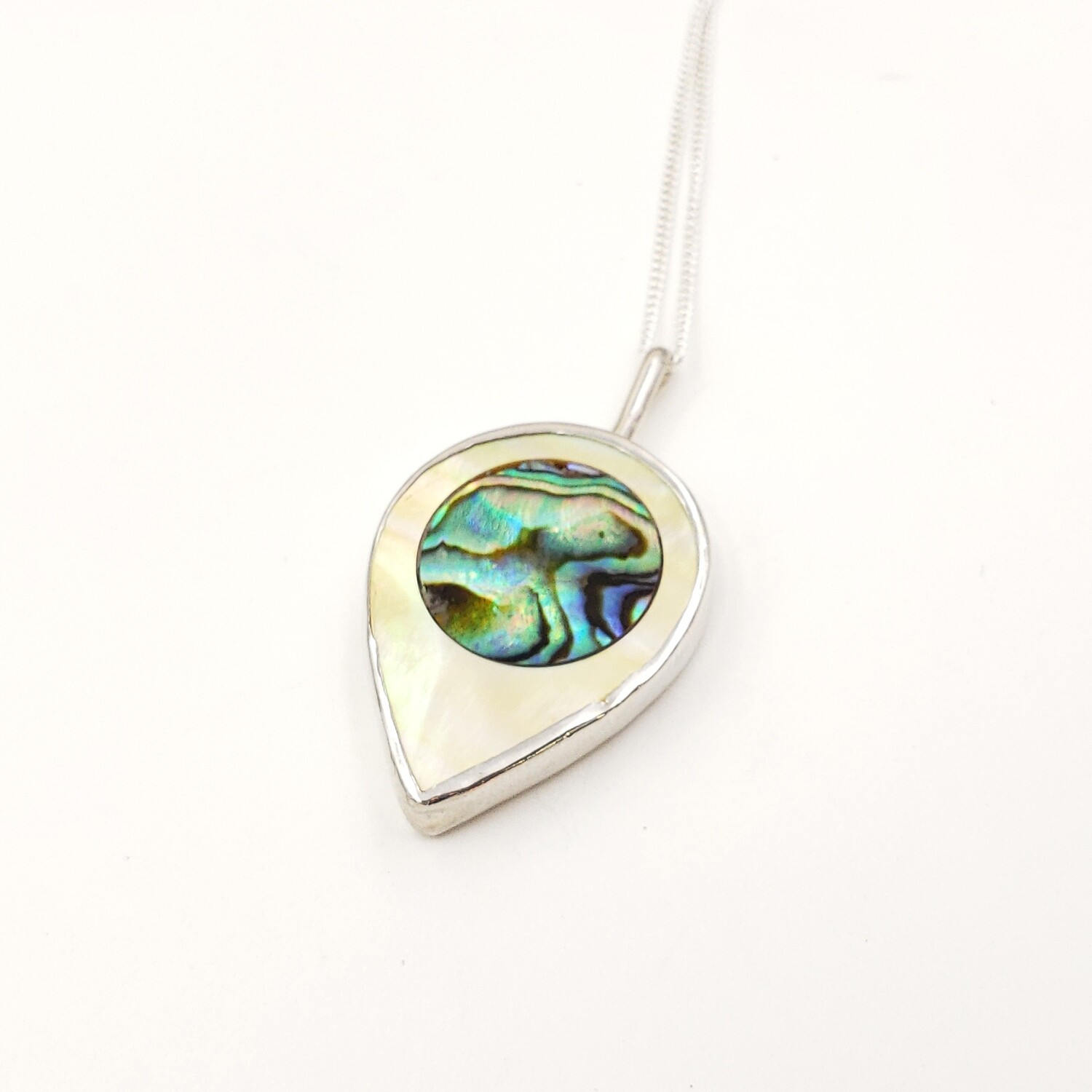 Bezel-set Mother of Pearl Teardrop with Abalone Inlay Necklace
