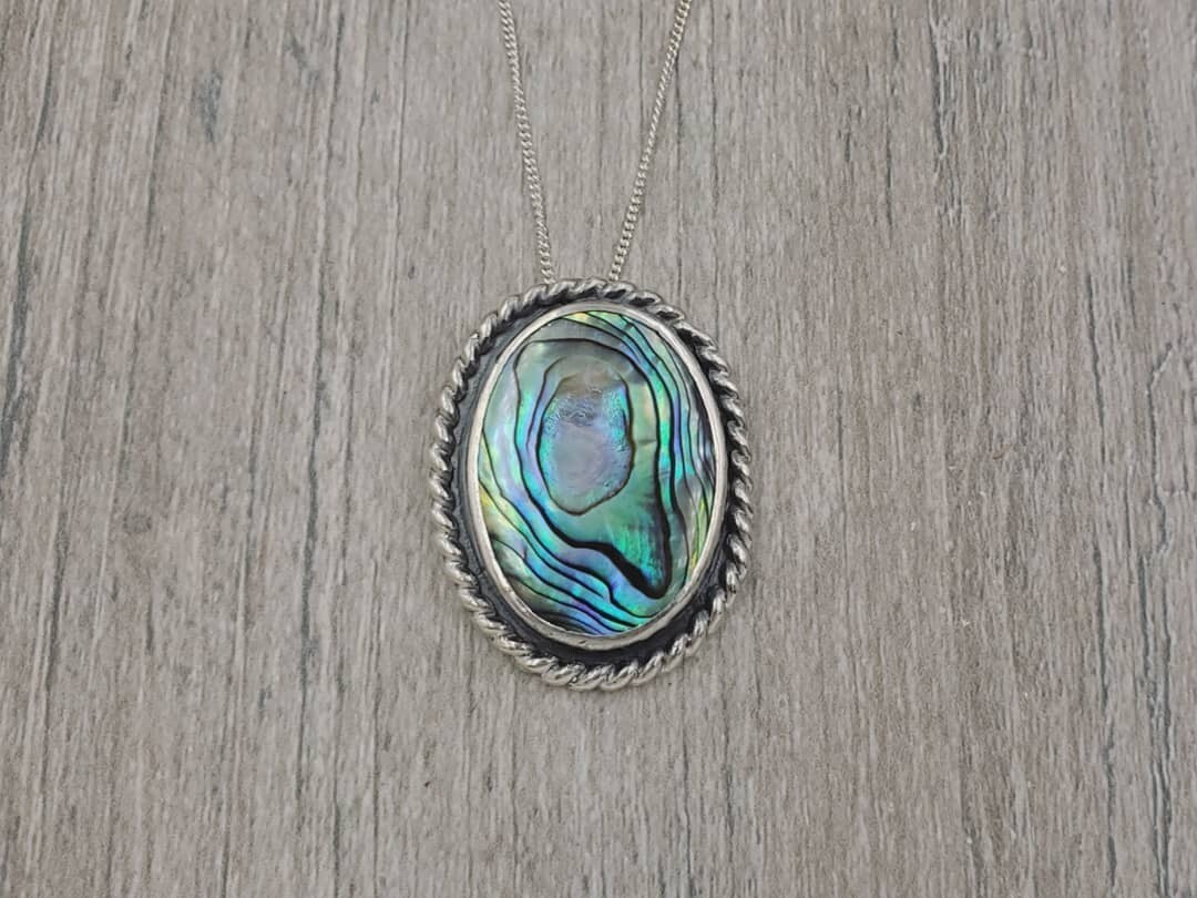 Bezel-set Abalone Necklace with Rope Detail