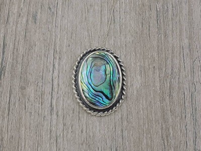 Bezel-set Abalone Necklace with Rope Detail Bezel-set Abalone Necklace with Rope Detail