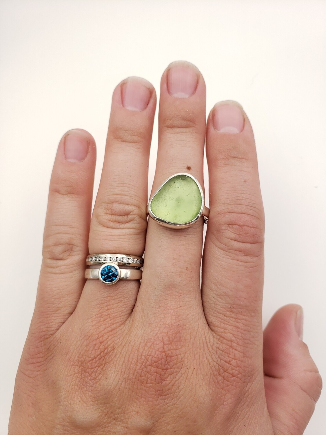 UV Reactive Lake Erie Beach Glass Ring - size 9