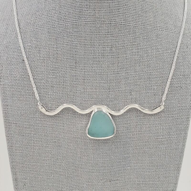 Light Blue Lake Erie Beach Glass Wave Necklace