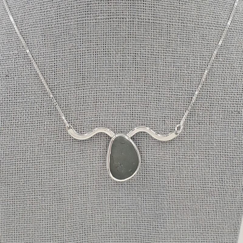 Gray Lake Erie Beach Glass Wave Necklace