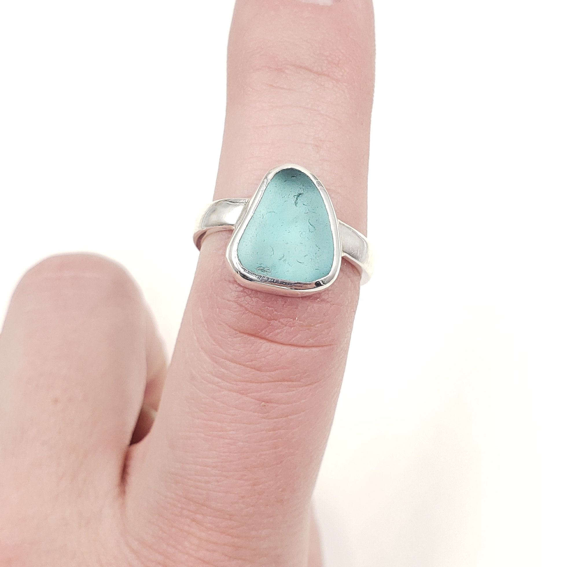 Blue Lake Erie Beach Glass Ring Size 8.75