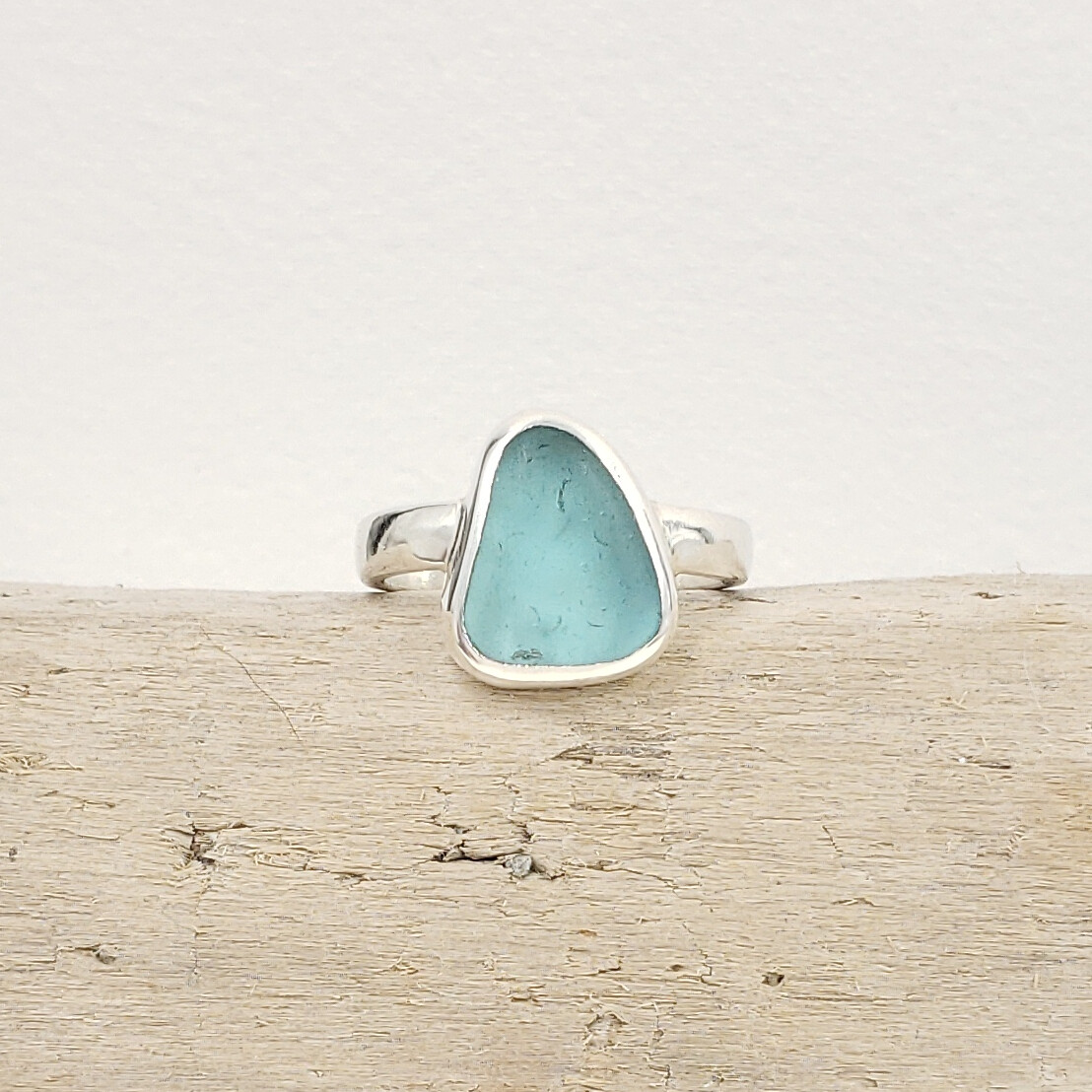 Light Blue Lake Erie Beach Glass Ring - size 5