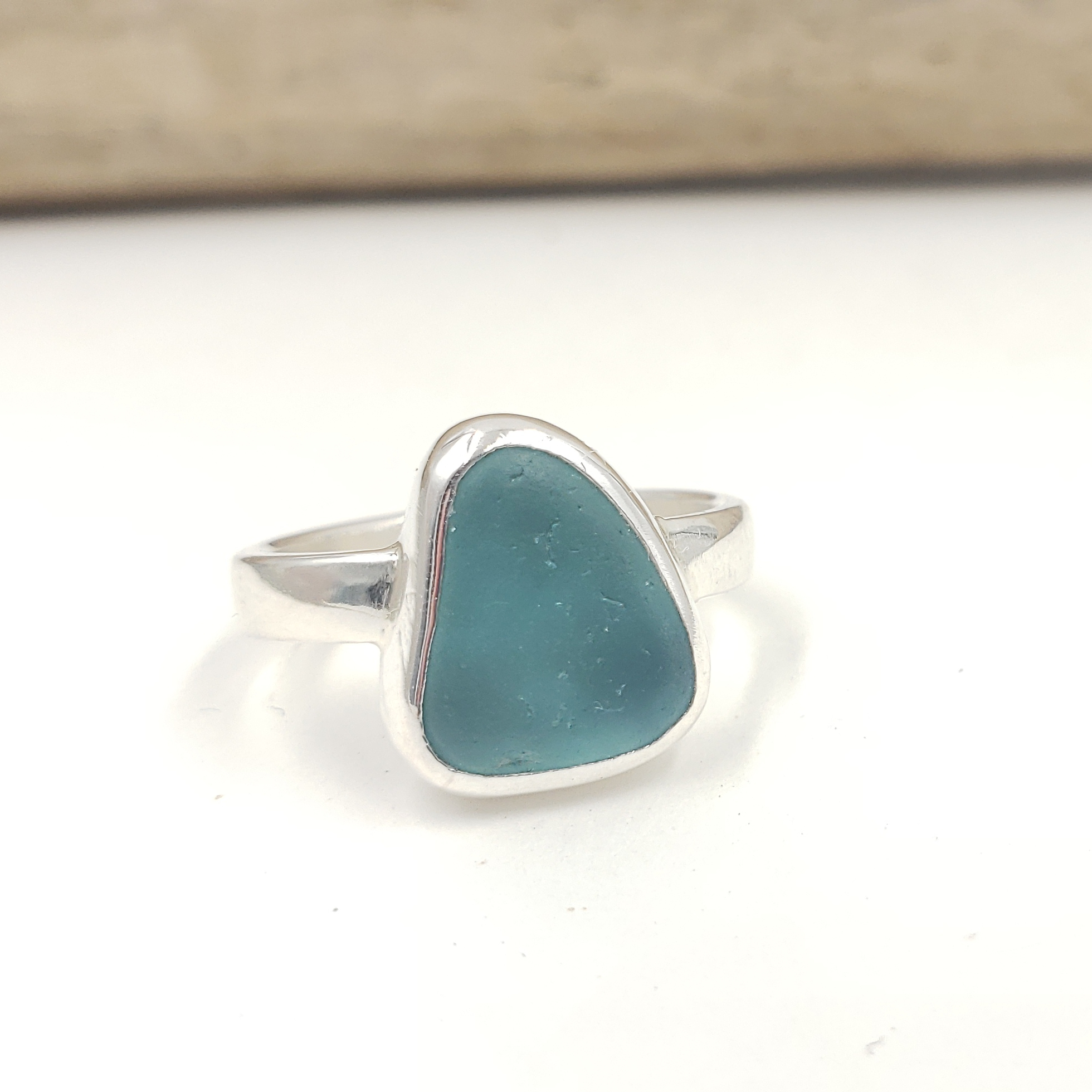 Blue Lake Erie Beach Glass Ring Size 8.75