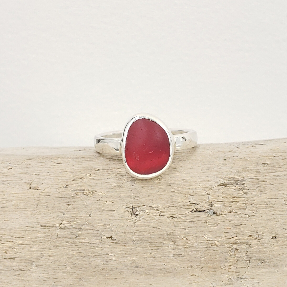Red Lake Erie Beach Glass Ring - size 7