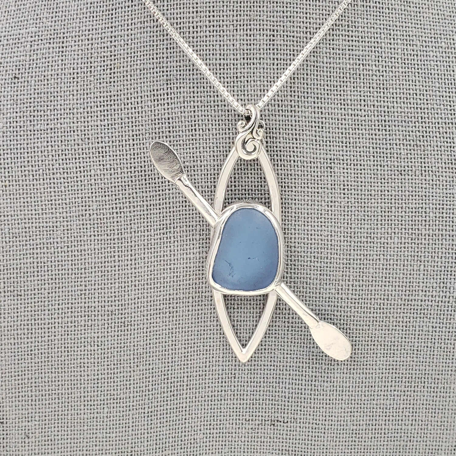 Cornflower Blue Lake Erie Beach Glass Kayak Necklace