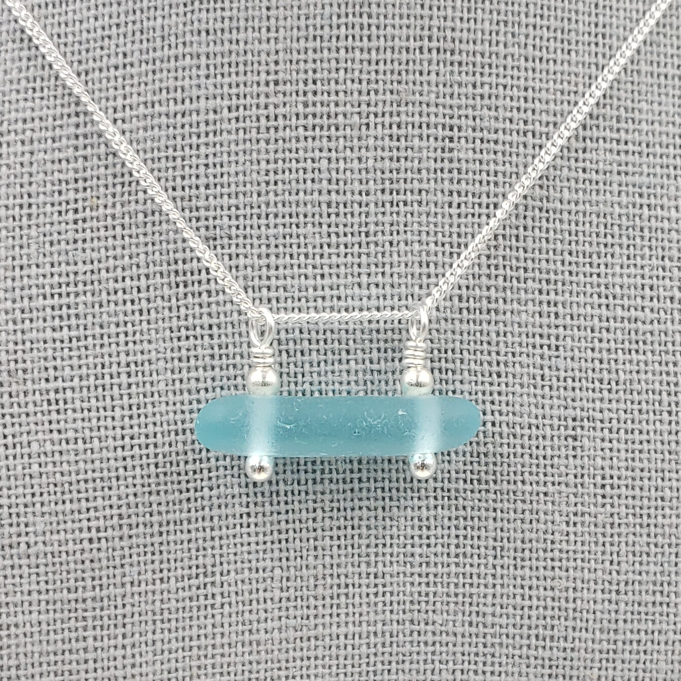 Light Blue Lake Erie Beach Glass Bar Necklace