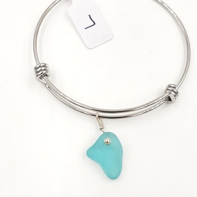 Bangle Bracelet with Light Blue Lake Erie Beach Glass