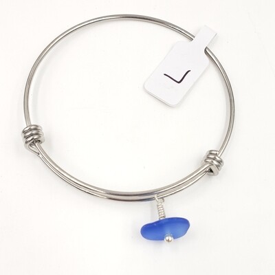 Bangle Bracelet with Cornflower Blue Lake Erie Beach Glass