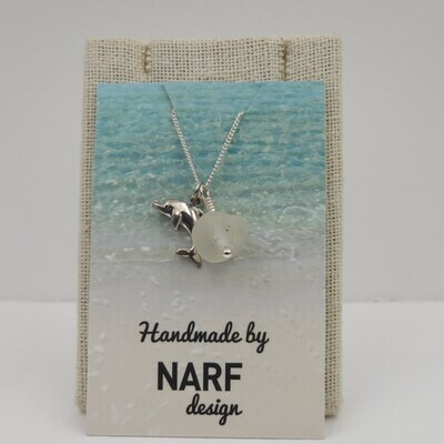 White Lake Erie Beach Glass Necklace with Dolphin Charm