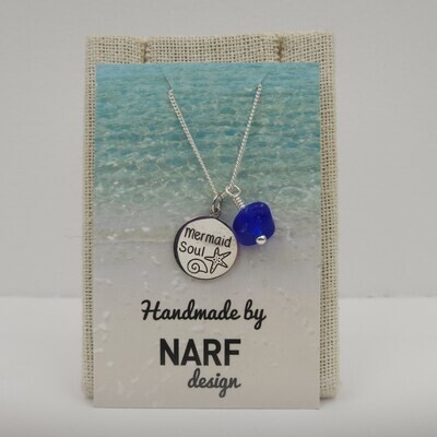 Blue Lake Erie Beach Glass Necklace with "Mermaid Soul" Charm