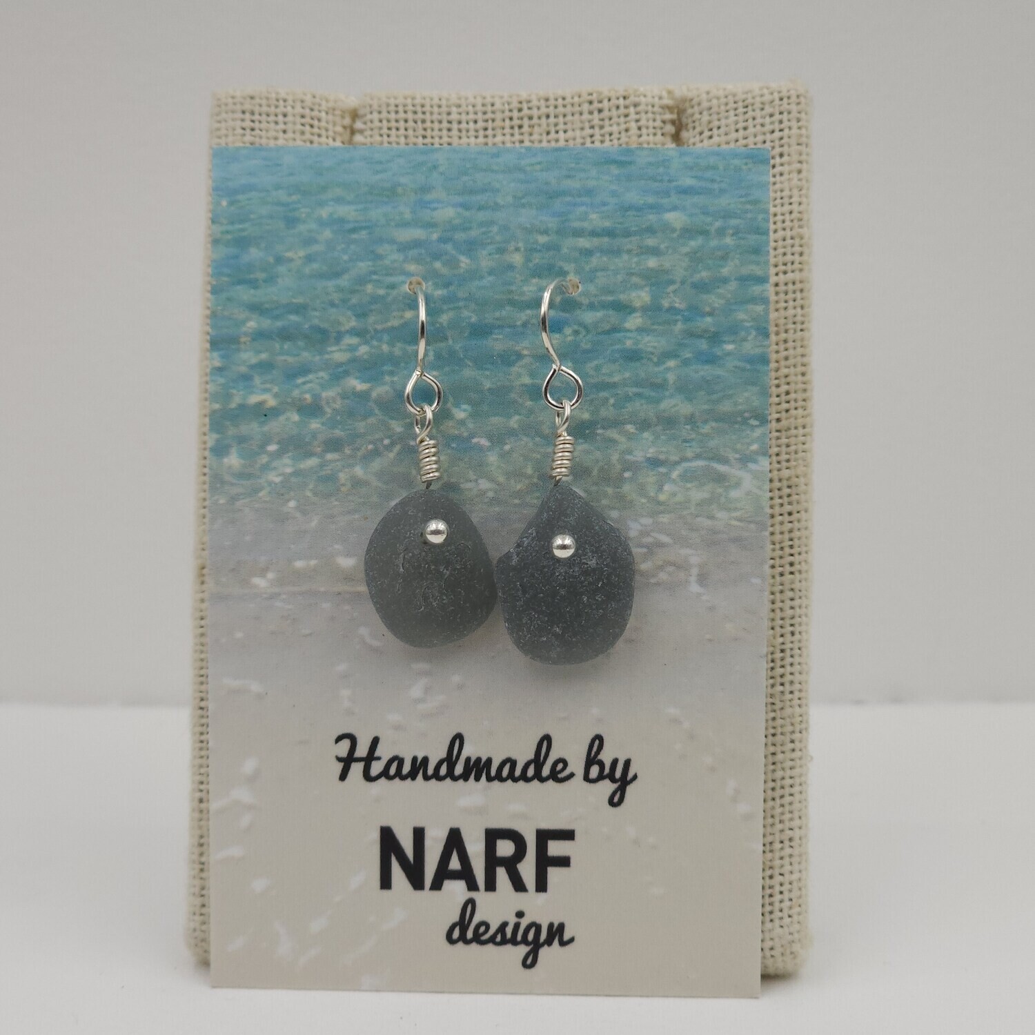 Gray Lake Erie Beach Glass Earrings in Sterling Silver