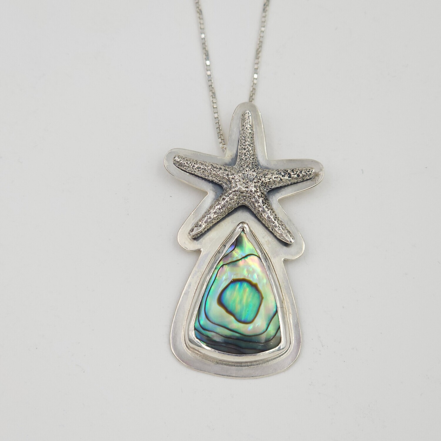 Bezel-set Abalone with Starfish Necklace in Sterling Silver