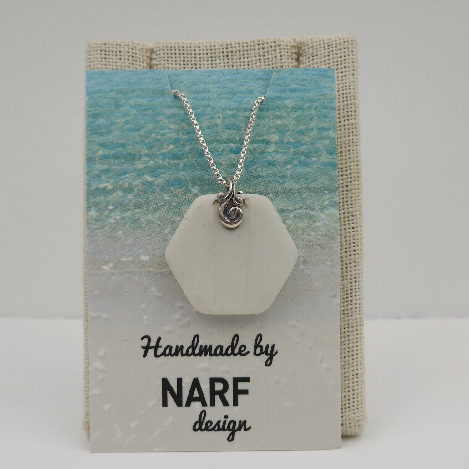 White Lake Erie Beach Tile Necklace with Wave Bail