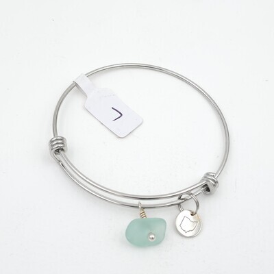 Bangle Bracelet with Stamped State of Ohio Charm and Seafoam Green Lake Erie Beach Glass