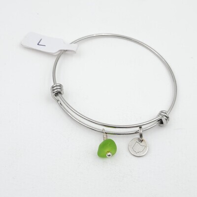Bangle Bracelet with Stamped State of Ohio Charm and Green Lake Erie Beach Glass