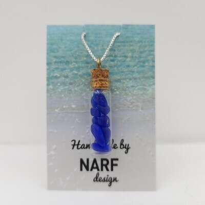 Blue Lake Erie Beach Glass Vial Necklace - 2 Sizes