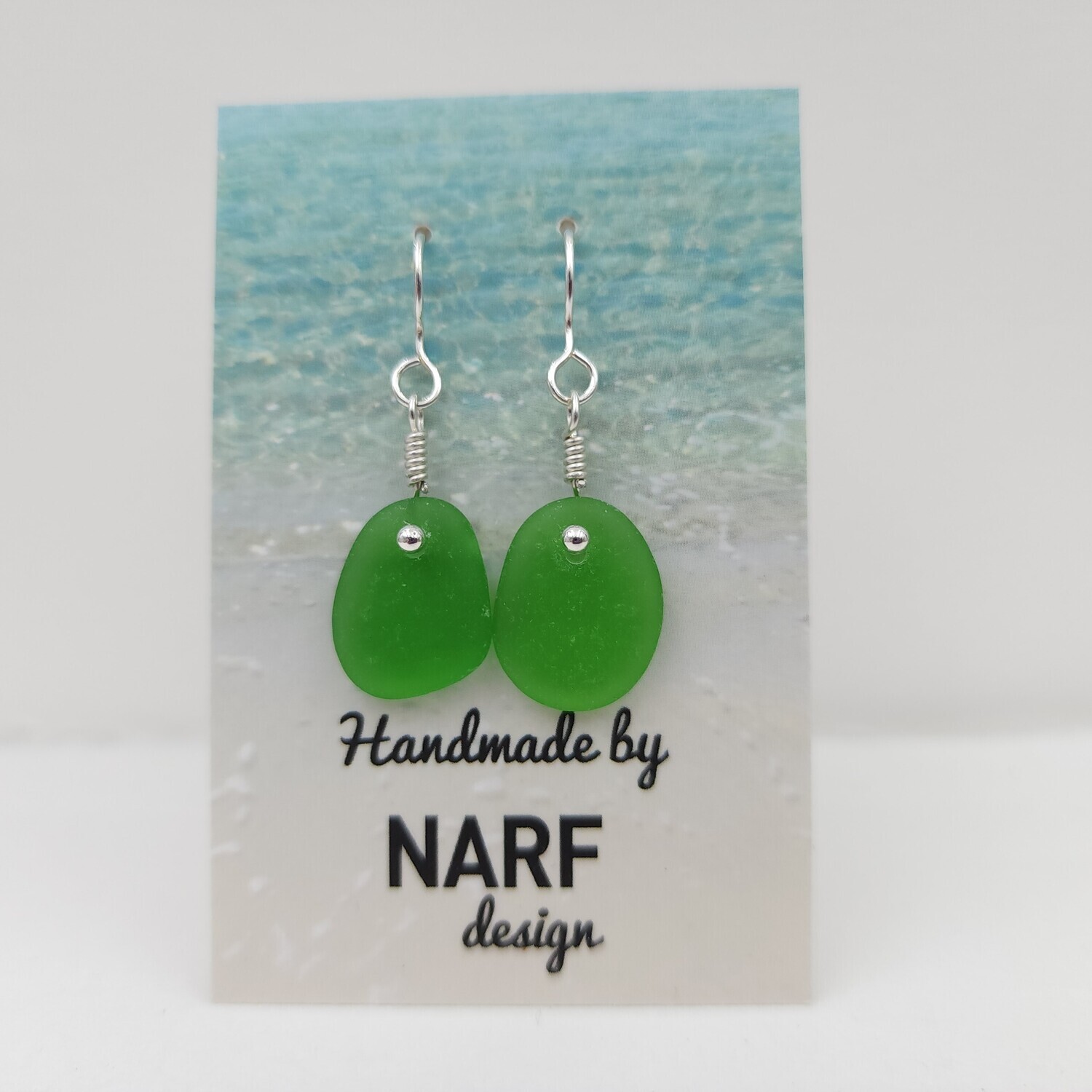 Green Lake Erie Beach Glass Earrings in Sterling Silver