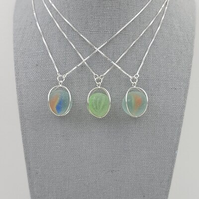 Caged Maine Sea Glass Marble Necklace, Various Colors