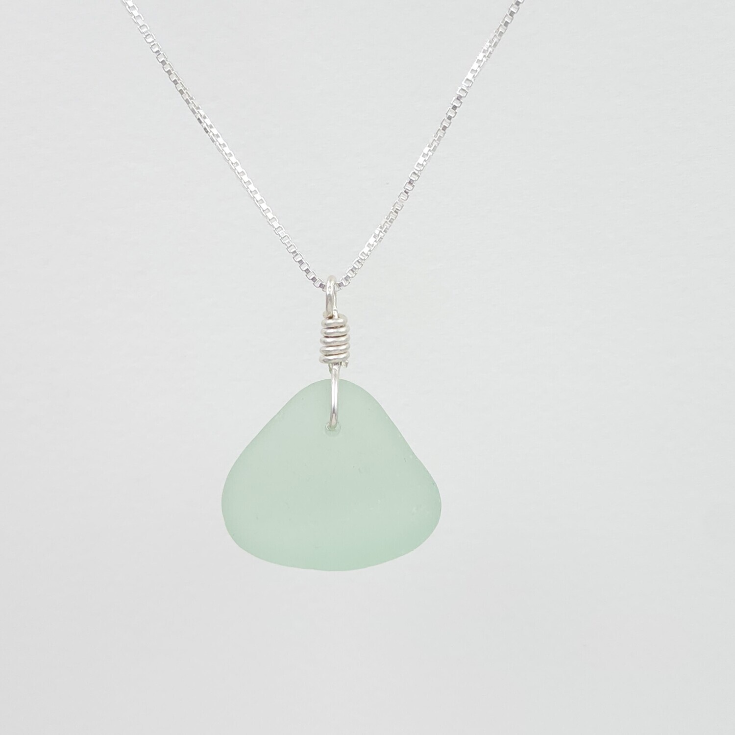 Wire Wrapped Seafoam Green Lake Erie Beach Glass Necklace